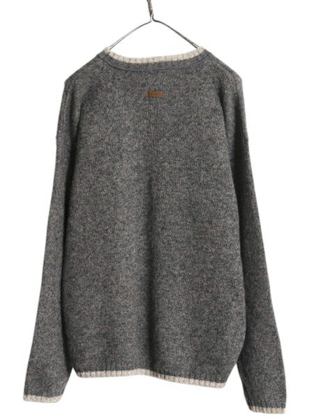 90s ウールリッチ ニット セーター メンズ M 古着 オールド Woolrich 無地 ウール ミドルゲージ リンガー タイプ ツートン 濃灰 ナチュラル