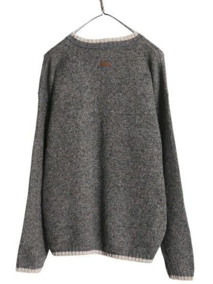 90s ウールリッチ ニット セーター メンズ M 古着 オールド Woolrich 無地 ウール ミドルゲージ リンガー タイプ ツートン 濃灰 ナチュラル