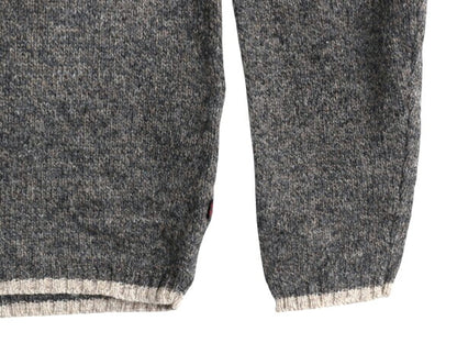 90s ウールリッチ ニット セーター メンズ M 古着 オールド Woolrich 無地 ウール ミドルゲージ リンガー タイプ ツートン 濃灰 ナチュラル