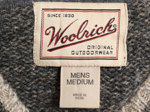 90s ウールリッチ ニット セーター メンズ M 古着 オールド Woolrich 無地 ウール ミドルゲージ リンガー タイプ ツートン 濃灰 ナチュラル