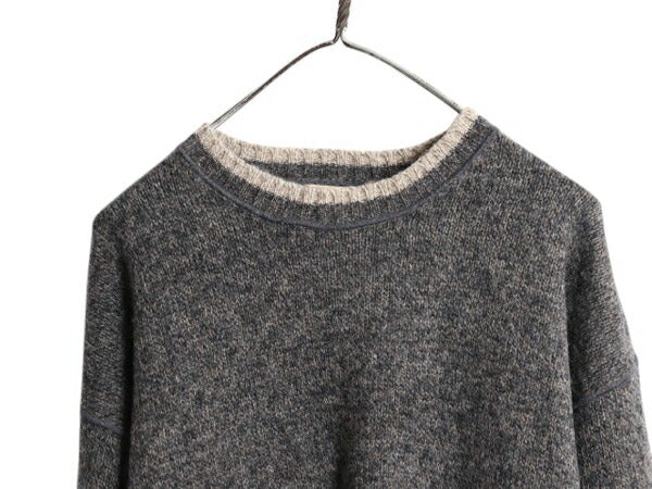 90s ウールリッチ ニット セーター メンズ M 古着 オールド Woolrich 無地 ウール ミドルゲージ リンガー タイプ ツートン 濃灰 ナチュラル