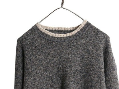 90s ウールリッチ ニット セーター メンズ M 古着 オールド Woolrich 無地 ウール ミドルゲージ リンガー タイプ ツートン 濃灰 ナチュラル