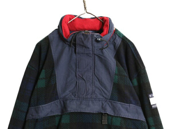 90s トミーヒルフィガー フリース アノラック ジャケット メンズ M 古着 オールド プルオーバー ジャンパー チェック セーリング パーカー