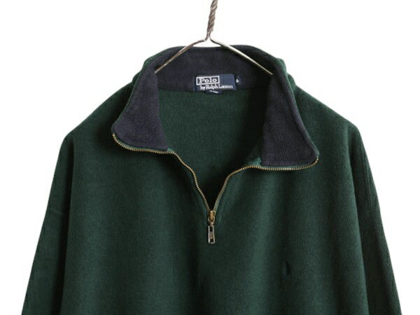 90s ポロ ラルフローレン フリース ジャケット メンズ  XL 古着 オールド プルオーバー ブルゾン ジャンパー ハーフジップ 大きいサイズ 緑