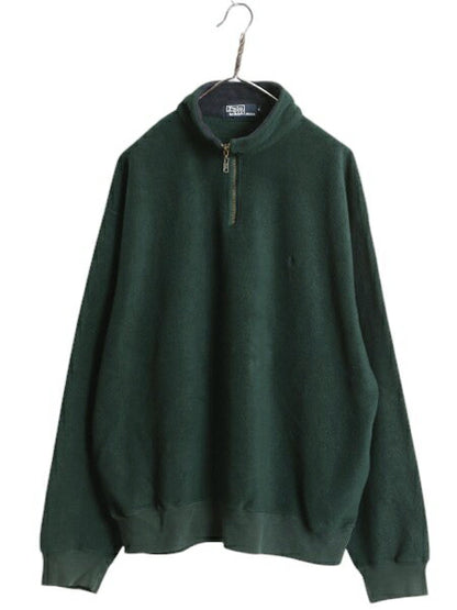 90s ポロ ラルフローレン フリース ジャケット メンズ  XL 古着 オールド プルオーバー ブルゾン ジャンパー ハーフジップ 大きいサイズ 緑