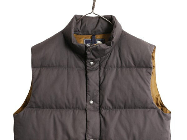 US企画 ノースフェイス ダウン ベスト メンズ M / The North Face 重ね着 フルジップ アウトドア ハイネック ポケット付き コットン グレー