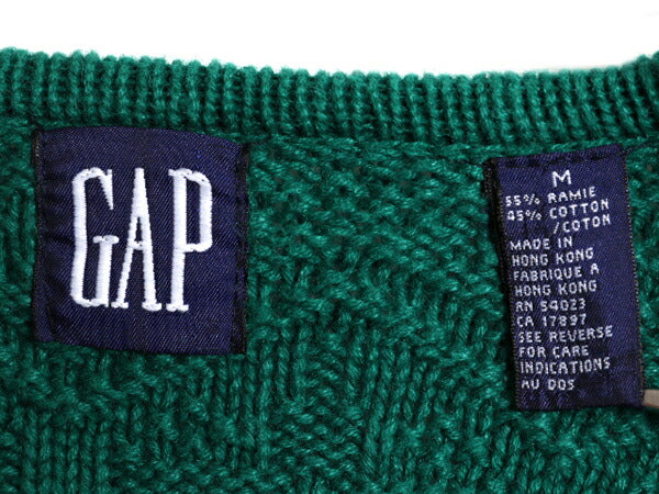 90s OLD GAP 3D 立体編み ニット セーター メンズ レディース M オールド ギャップ 紺タグ Vネック コットン ラミー ヘビーウェイト 無地