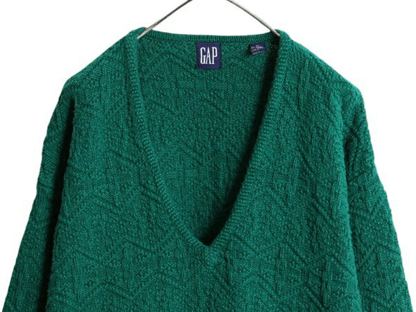 90s OLD GAP 3D 立体編み ニット セーター メンズ レディース M オールド ギャップ 紺タグ Vネック コットン ラミー ヘビーウェイト 無地