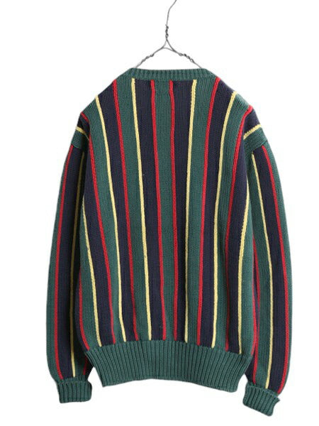 90s ポロ ラルフローレン ストライプ ニット セーター メンズ レディース S オールド テニス コットン Vネック ワンポイント マルチカラー