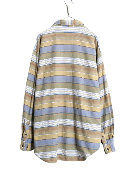 90s OLD GAP ボーダー ヘビー フランネル シャツ メンズ XL / オールド ギャップ 長袖シャツ コットン ネルシャツ ネイティブ 大きいサイズ