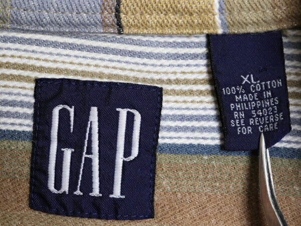 90s OLD GAP ボーダー ヘビー フランネル シャツ メンズ XL / オールド ギャップ 長袖シャツ コットン ネルシャツ ネイティブ 大きいサイズ