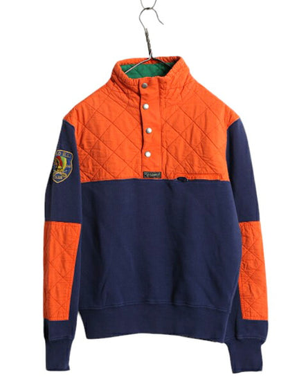 90s ポロ ラルフローレン ハーフジップ スウェット メンズ S / 古着 オールド トレーナー キルティング 補強 ハイネック ツートン ワッペン