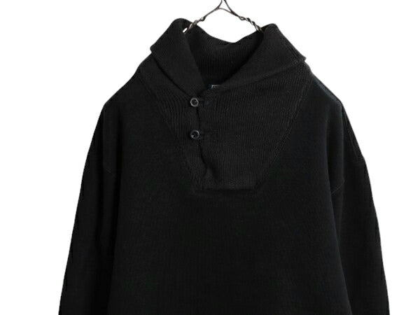 00s ポロ ラルフローレン ショールカラー リブ編み 切替 スウェット メンズ L / オールド ヘビーウェイト 裏起毛 ポニー無し 無地 厚手 黒