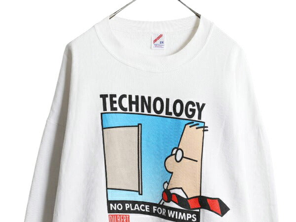 90s USA製 ジョーク イラスト プリント スウェット メンズ XXL 古着 90年代 オールド トレーナー 裏起毛 アート キャラクター 大きいサイズ