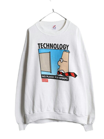 90s USA製 ジョーク イラスト プリント スウェット メンズ XXL 古着 90年代 オールド トレーナー 裏起毛 アート キャラクター 大きいサイズ