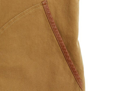 オービス ワーク ベスト メンズ M 古着 ORVIS アウトドア 前開き 重ね着 ヘビーウェイト ストレッチ コットン 本革 レザー ハンティング 茶