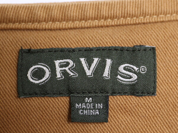 オービス ワーク ベスト メンズ M 古着 ORVIS アウトドア 前開き 重ね着 ヘビーウェイト ストレッチ コットン 本革 レザー ハンティング 茶