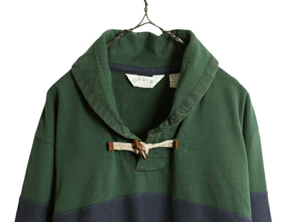 00s オービス ショールカラー ボーダー 長袖 ラガーシャツ メンズ M オールド ORVIS アウトドア ラグビーシャツ  ヘビーウェイト ツートン