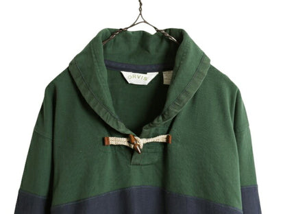 00s オービス ショールカラー ボーダー 長袖 ラガーシャツ メンズ M オールド ORVIS アウトドア ラグビーシャツ  ヘビーウェイト ツートン