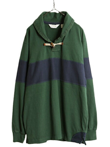 00s オービス ショールカラー ボーダー 長袖 ラガーシャツ メンズ M オールド ORVIS アウトドア ラグビーシャツ  ヘビーウェイト ツートン