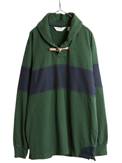 00s オービス ショールカラー ボーダー 長袖 ラガーシャツ メンズ M オールド ORVIS アウトドア ラグビーシャツ  ヘビーウェイト ツートン