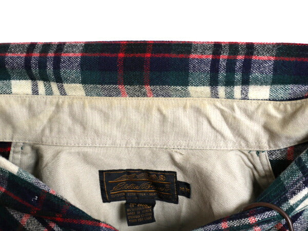 90s エディーバウアー チェック ウール シャツ メンズ M 古着 90年代 オールド Eddie Bauer 長袖シャツ ポケット付き マルチカラー 黒タグ
