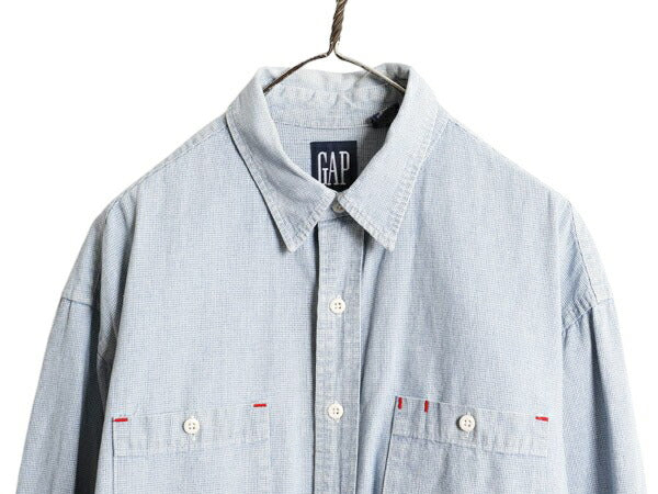 90s OLD GAP 長袖 シャツ メンズ L 古着 90年代 オールド ギャップ ヘビーウェイト コットン 長袖シャツ ポケット付き 紺タグ ピンチェック