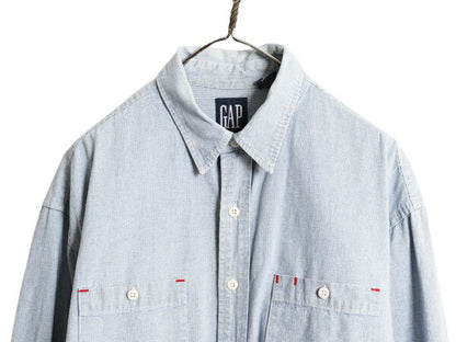 90s OLD GAP 長袖 シャツ メンズ L 古着 90年代 オールド ギャップ ヘビーウェイト コットン 長袖シャツ ポケット付き 紺タグ ピンチェック