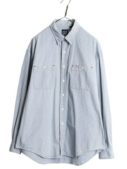 90s OLD GAP 長袖 シャツ メンズ L 古着 90年代 オールド ギャップ ヘビーウェイト コットン 長袖シャツ ポケット付き 紺タグ ピンチェック