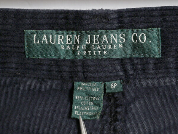 ラルフローレン 太畝 コーデュロイ パンツ 6 レディース S 古着 LAUREN JEANS Co スリム ストレート ノータック ストレッチ スラックス 紺