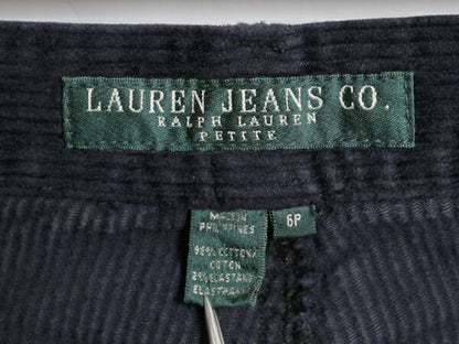 ラルフローレン 太畝 コーデュロイ パンツ 6 レディース S 古着 LAUREN JEANS Co スリム ストレート ノータック ストレッチ スラックス 紺