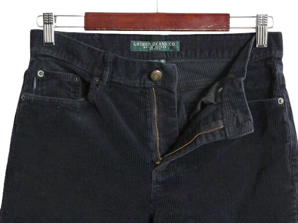 ラルフローレン 太畝 コーデュロイ パンツ 6 レディース S 古着 LAUREN JEANS Co スリム ストレート ノータック ストレッチ スラックス 紺