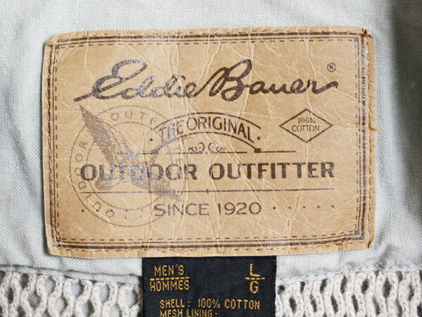 90s エディーバウアー サファリ ベスト メンズ L / オールド EDDIE BAUER アウトドア ハンティング フィッシング 前開き 多ポケット 重ね着