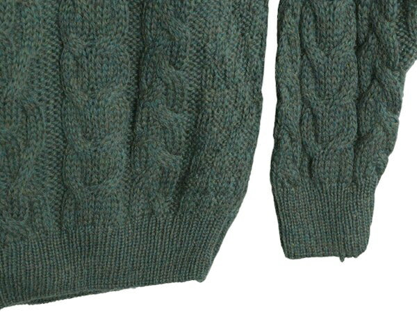 アイルランド製 aran crafts フィッシャーマン ウール ニット セーター メンズ L / 古着 アラン ケーブル クルーネック 無地 ローゲージ 緑