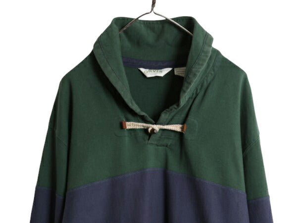 00s オービス ショールカラー ボーダー 長袖 ラガーシャツ メンズ L / オールド ORVIS アウトドア ラグビーシャツ ヘビーウェイト ツートン