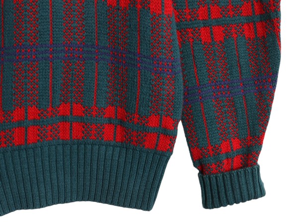 80s USA製 ウールリッチ チェック デザイン ニット セーター メンズ M 80年代 ヴィンテージ Woolrich 紺タグ コットン 総柄 クルーネック