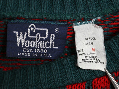 80s USA製 ウールリッチ チェック デザイン ニット セーター メンズ M 80年代 ヴィンテージ Woolrich 紺タグ コットン 総柄 クルーネック