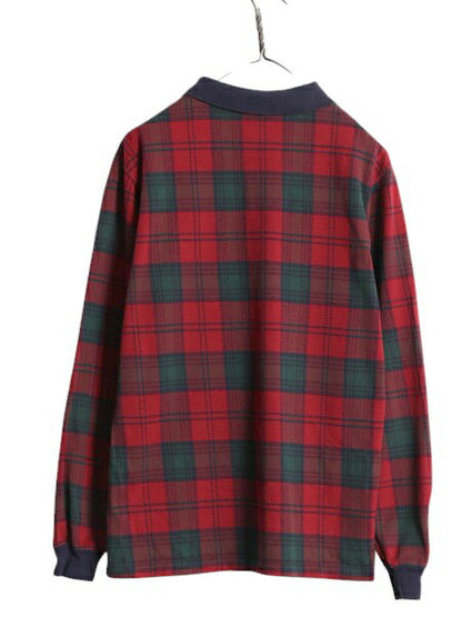 90s USA製 エルエルビーン チェック 長袖 ポロシャツ メンズ M オールド LLBEAN アウトドア スムース コットン 長袖シャツ マルチカラー