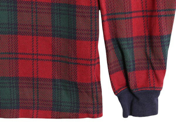 90s USA製 エルエルビーン チェック 長袖 ポロシャツ メンズ M オールド LLBEAN アウトドア スムース コットン 長袖シャツ マルチカラー