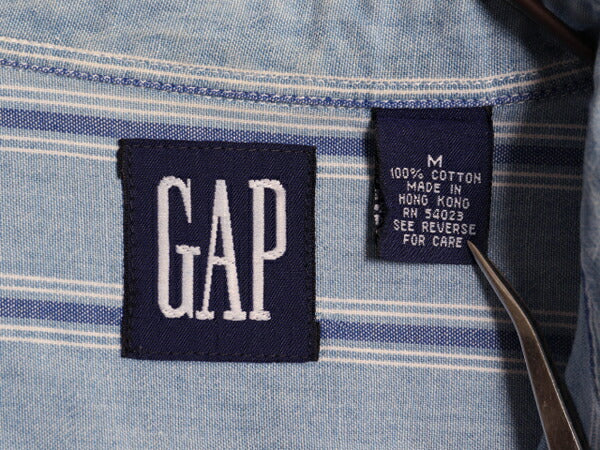 90s OLD GAP ギャップ ストライプ 長袖 ボタンダウン シャツ メンズ M / 古着 オールド ギャップ オックスフォード コットン ポケット付き