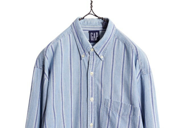 90s OLD GAP ギャップ ストライプ 長袖 ボタンダウン シャツ メンズ M / 古着 オールド ギャップ オックスフォード コットン ポケット付き