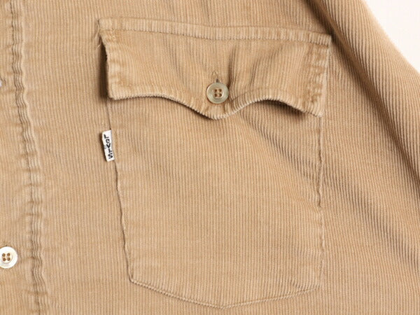 70s リーバイス 細畝 コーデュロイ 長袖 シャツ メンズ L / 古着 Levis 70年代 ヴィンテージ ポケット付き 白タブ ワンポイント ベージュ