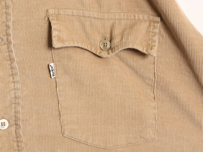 70s リーバイス 細畝 コーデュロイ 長袖 シャツ メンズ L / 古着 Levis 70年代 ヴィンテージ ポケット付き 白タブ ワンポイント ベージュ
