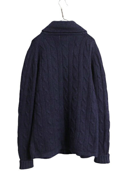 80s Bloomingdale's ショールカラー ニット カーディガン メンズ M ヴィンテージ セーター ウール ケーブル 前開き 無地 フィッシャーマン