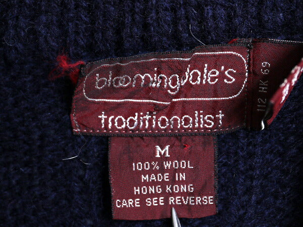 80s Bloomingdale's ショールカラー ニット カーディガン メンズ M ヴィンテージ セーター ウール ケーブル 前開き 無地 フィッシャーマン
