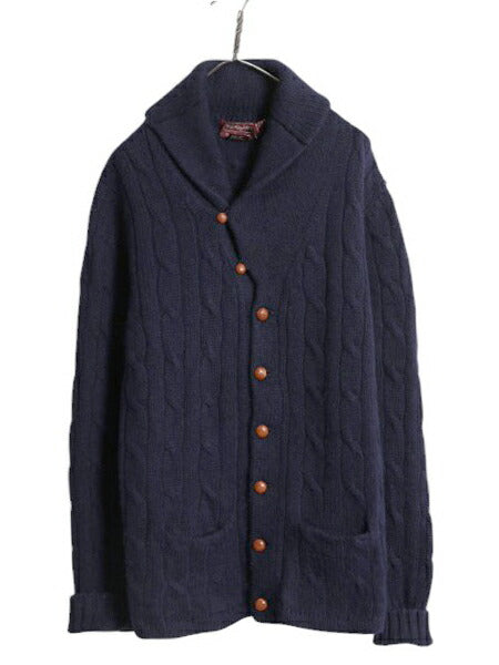 80s Bloomingdale's ショールカラー ニット カーディガン メンズ M ヴィンテージ セーター ウール ケーブル 前開き 無地 フィッシャーマン
