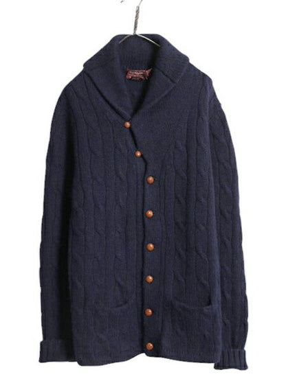 80s Bloomingdale's ショールカラー ニット カーディガン メンズ M ヴィンテージ セーター ウール ケーブル 前開き 無地 フィッシャーマン