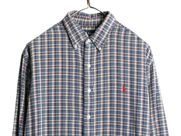 90s ラルフローレン チェック 長袖 ボタンダウン シャツ メンズ L / 90年代 オールド ポロ コットン 長袖シャツ マルチカラー ワンポイント