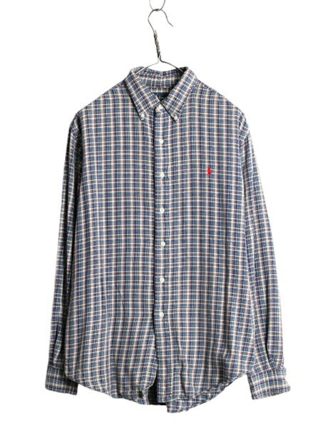 90s ラルフローレン チェック 長袖 ボタンダウン シャツ メンズ L / 90年代 オールド ポロ コットン 長袖シャツ マルチカラー ワンポイント
