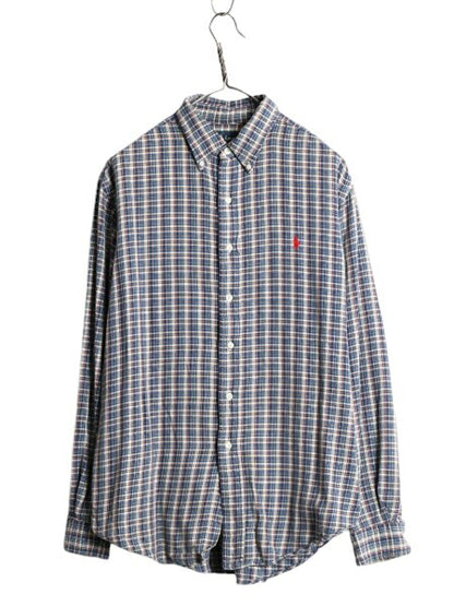 90s ラルフローレン チェック 長袖 ボタンダウン シャツ メンズ L / 90年代 オールド ポロ コットン 長袖シャツ マルチカラー ワンポイント